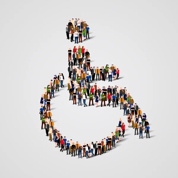 Grote groep mensen in de vorm van rolstoel. — Stockvector