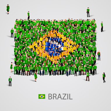 Large group of people in the Brazil flag shape. clipart