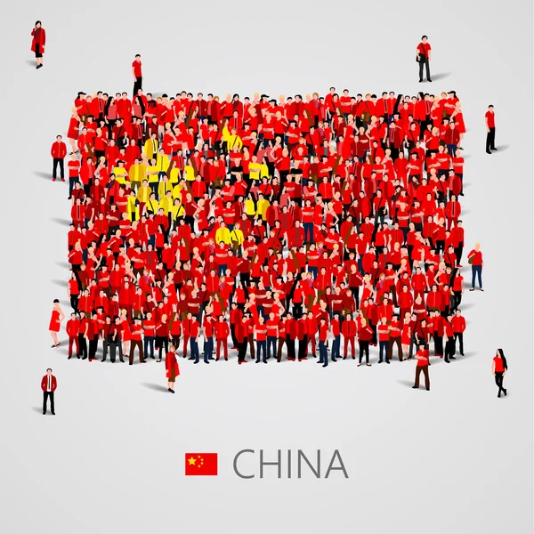 Duża grupa ludzi w kształcie flaga Chin. — Wektor stockowy