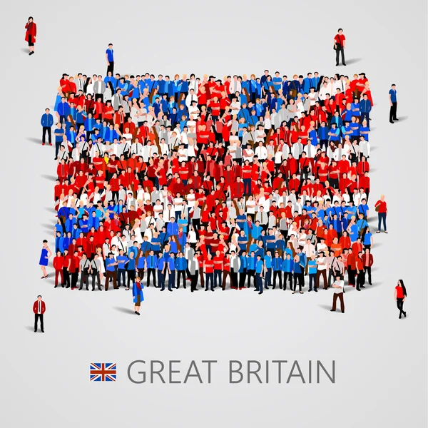 Gran grupo de personas en forma de bandera de Gran Bretaña . — Vector de stock