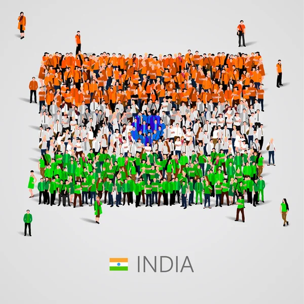 Stor grupp människor i formen Indien flagga. — Stock vektor