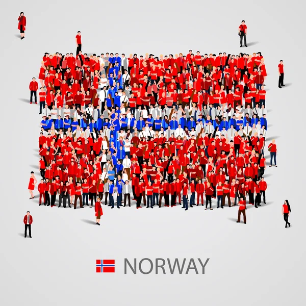 Grande grupo de pessoas em forma de bandeira da Noruega . — Vetor de Stock