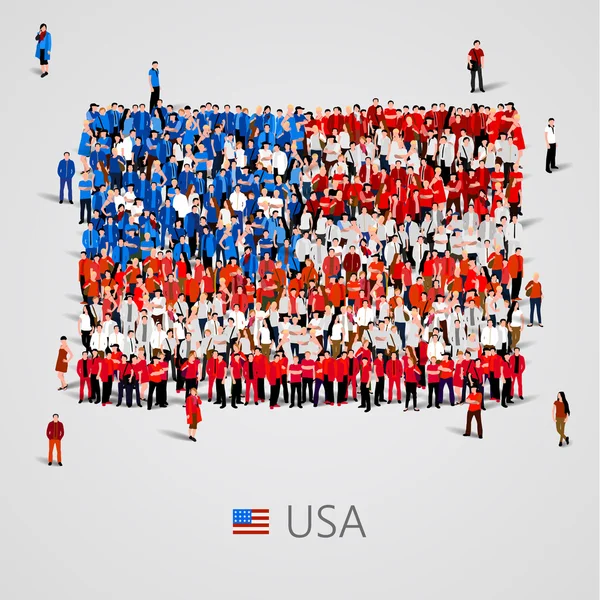 Stor gruppe mennesker i USA flag form . – Stock-vektor
