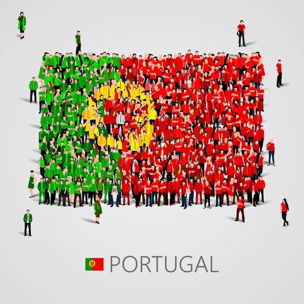 Große Gruppe von Menschen in Form der portugiesischen Flagge. — Stockvektor