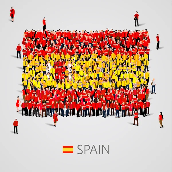 Grande grupo de pessoas em forma de bandeira da Espanha . — Vetor de Stock