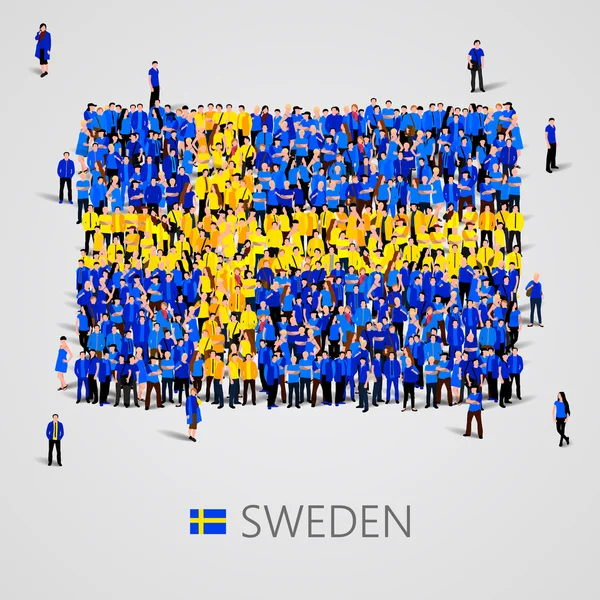 Large group of people in the Sweden flag shape. — Stock Vector