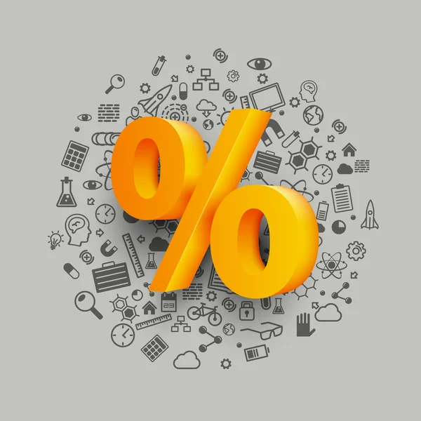 Golden percent sign on icon background. — Stock Vector