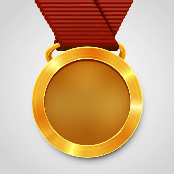 Emty award gold medal with red ribbon. — Stock Vector