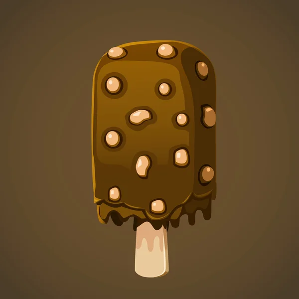Crème glacée au chocolat sur bâton aux noix . — Image vectorielle