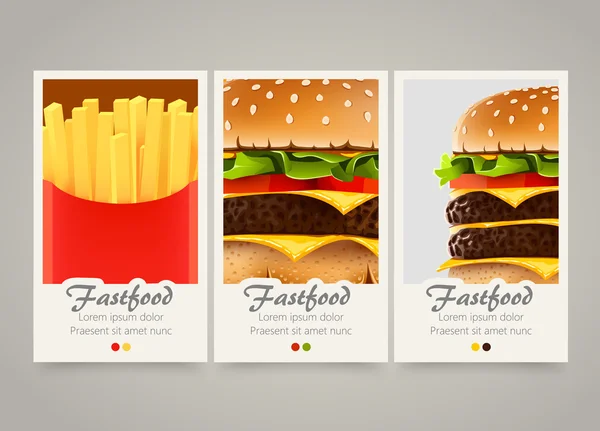 Bandeiras de fast food verticais coloridas modernas. Conjunto de folheto alimentar . — Vetor de Stock