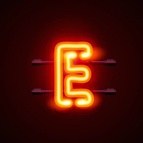 Neon font letter e. Vector illustration — Stock Vector