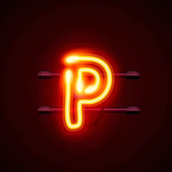 Neon teckensnitt bokstaven p. vektor illustration — Stock vektor