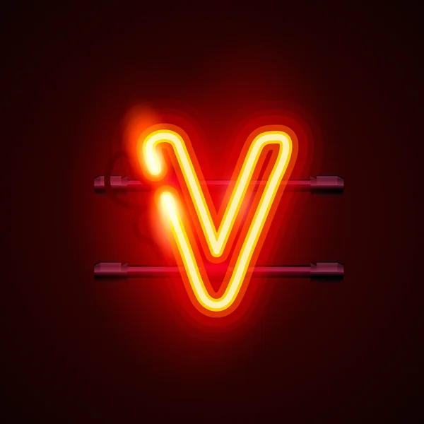 Neon font letter v. Vector illustration — Stock Vector