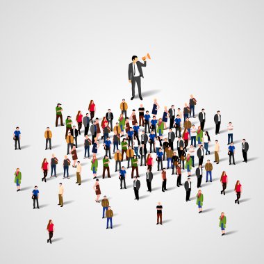 Hoparlör ve insanların büyük kalabalık olan adam.