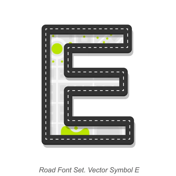 Yol yazı tipi işaret, sembol E, nesne üzerinde beyaz bir arka plan — Stok Vektör