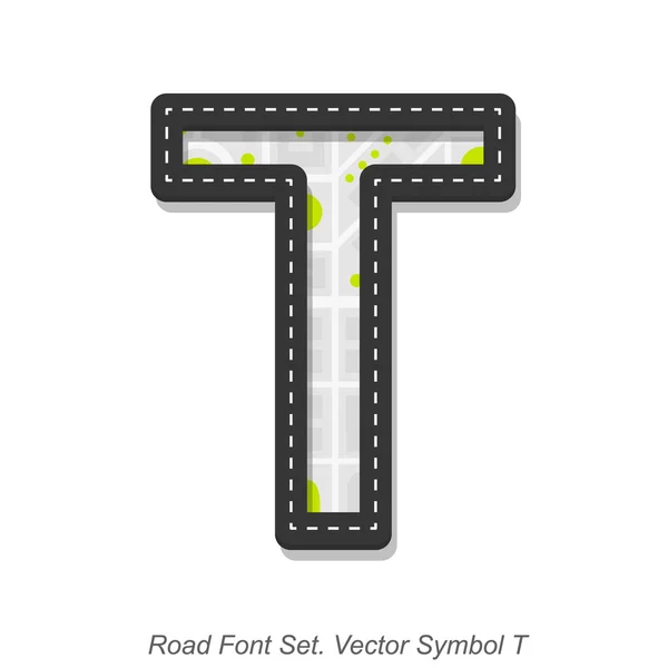 Road font sign, Symbol T, Objeto sobre fundo branco —  Vetores de Stock