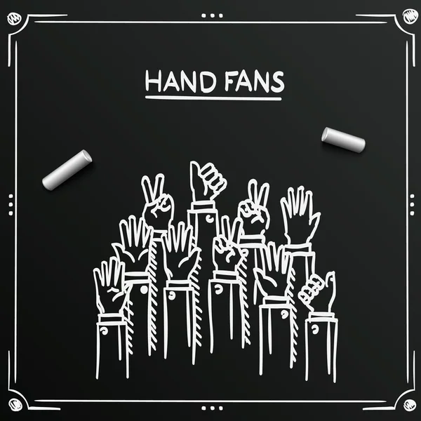 Chalkboard sketch fans hands up ilustração vetorial — Vetor de Stock