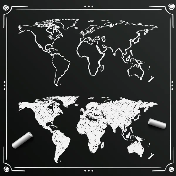 黑板上草绘的手绘世界地图、 模板设计元素、 矢量图 — 图库矢量图片