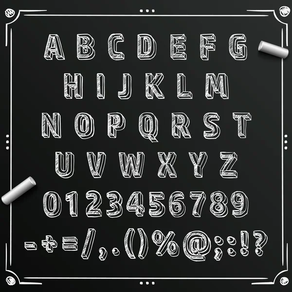 Schoolbord schets lettertype abc teken, instellen van de brief, vectorillustratie — Stockvector