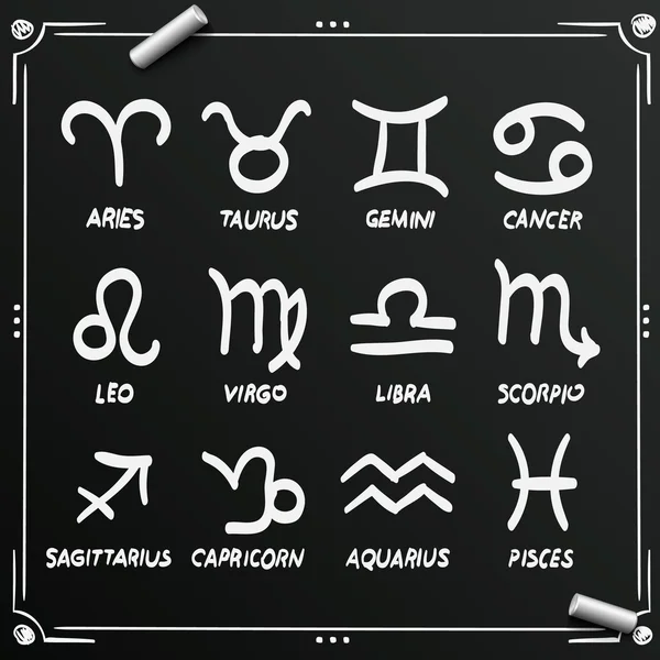 Chalkboard sketch zodiac signs set. Vector illustration — Stock Vector