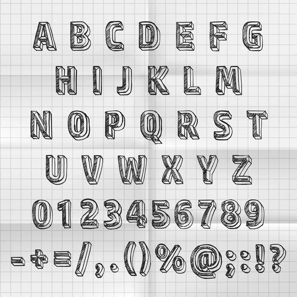 Sketch font set on paper abc sign, Vector illustration — Stock Vector