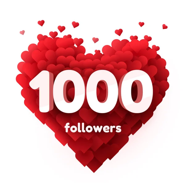 Seguidores, gracias. Corazón rojo para los amigos de la Red Social, seguidores, usuarios de la Web Gracias celebran de suscriptores o seguidores y me gusta. — Archivo Imágenes Vectoriales