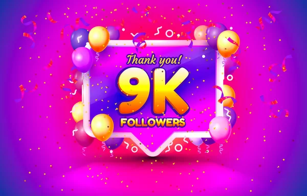 Спасибо, followers peoples, 9k online social group, happy banner celebrate, Vector — стоковый вектор