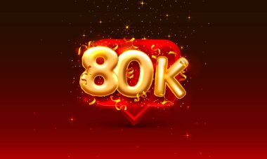 Teşekkürler takipçiler, 80 bin online sosyal grup, mutlu bayrak kutlamaları, Vektör