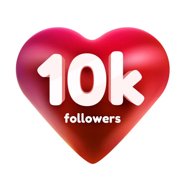 Followers thank you. Red heart for Social Network friends, followers, Web user Thank you celebrate of subscribers or followers and likes. — Stock Vector