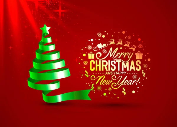 Christmas tree tape golden design banner, art decoration. Vector — Stock Vector
