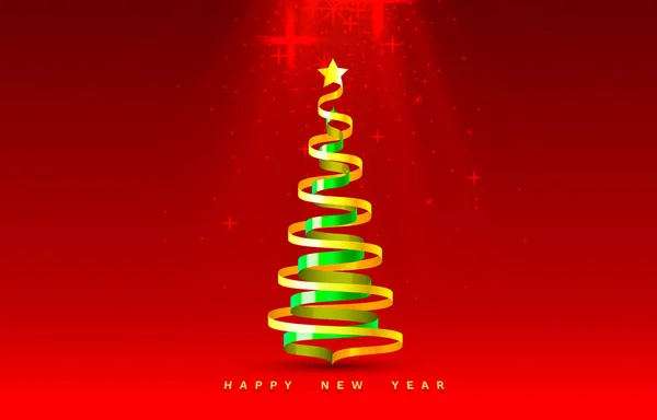 Happy new year, Christmas tree tape golden design banner, art decoration. Vector — Stock Vector
