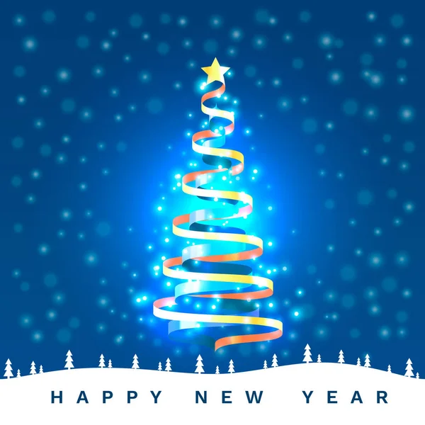 Happy new year, Christmas tree tape golden design banner, art decoration. Vector — Stock Vector
