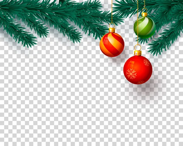 खिलौने, कार्ड बैनर पारदर्शी पृष्ठभूमि के साथ क्रिसमस हैप्पी न्यू ईयर ट्री। सदिश — स्टॉक वेक्टर
