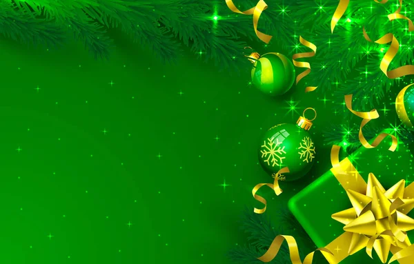 Vrolijk kerstfeest Gelukkig Nieuwjaar boom met speelgoed, kaart banner. Vector — Stockvector