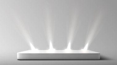 Sahne podyumu duman içinde. Ödül töreni sahnesi spot ışıklarıyla aydınlatıldı. Ödül töreni konsepti. Sahne arkaplanı.