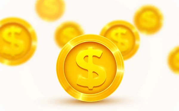 Zuhanó érmék, hulló pénz, repülő aranyérmék, arany eső. Jackpot vagy siker koncepció. Modern háttér. — Stock Vector