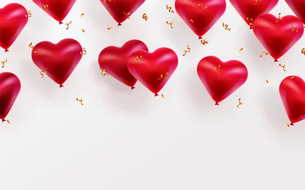 Šťastný Valentýn Pozadí s létající lesklé srdce balónky. — Stockový vektor
