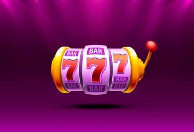 Slot machine coins wins the jackpot. 777 Big win casino concept. Vector clipart