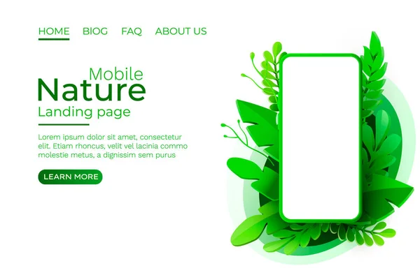 Naturaleza Smartphone pantalla móvil, eco tecnología vida móvil. Vector — Vector de stock