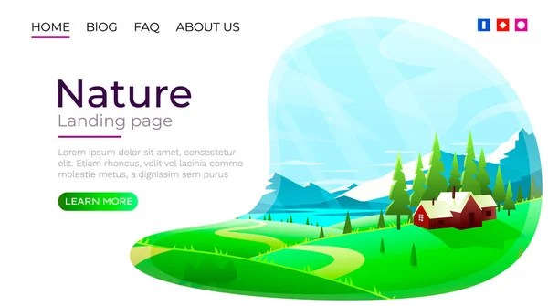 Landing page screen, nature landscape template cover. website background. Vector — Stock Vector