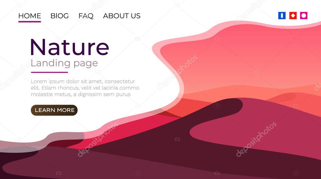 Landing page screen, nature landscape template cover. website background. Vector