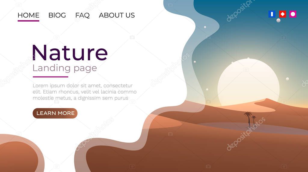 Landing page screen, nature landscape template cover. website background. Vector