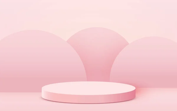 Abstrakter Szenenhintergrund. Zylinderpodest auf rosa Hintergrund. Produktpräsentation, Mock Up, Show Kosmetikprodukt, Podium, Bühnenpodest oder Plattform. — Stockvektor