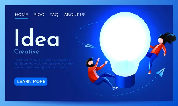 People fly around lightbulb idea. Innovation, Brainstorming and Creativity concept. Landing page website template. — Stock Vector