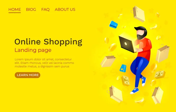 Online shopping, landing page website, app service shop. Vector — стоковый вектор