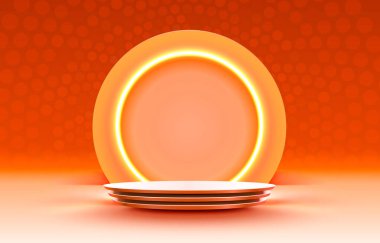 Kırmızı Arkaplanda Ödül Töreniyle Sahne Podyumu Sahnesi. Vektör