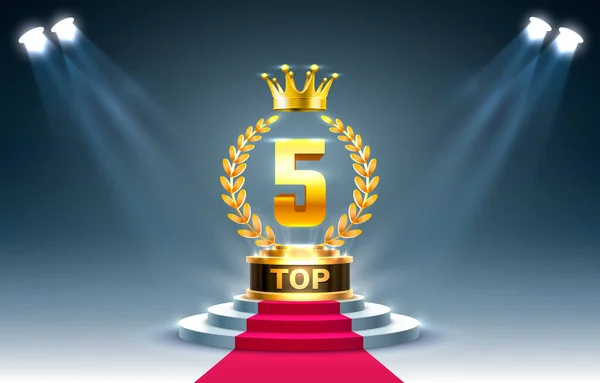 Top 5 meilleur podium signe de récompense, objet d'or. Vecteur — Image vectorielle