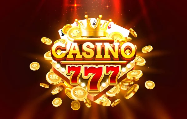 Casino gratis giro 777 marco de la etiqueta, bandera de oro, ganador de la frontera, Vegas juego. Vector — Archivo Imágenes Vectoriales