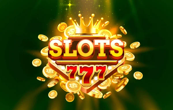 Slots 777 label frame, golden banner, border winner, Vegas game. Vektor — Stockový vektor