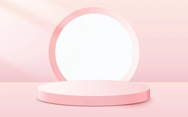 Abstrakter Szenenhintergrund. Zylinderpodest auf rosa Hintergrund. Produktpräsentation, Mock Up, Show Kosmetikprodukt, Podium, Bühnenpodest oder Plattform. — Stockvektor